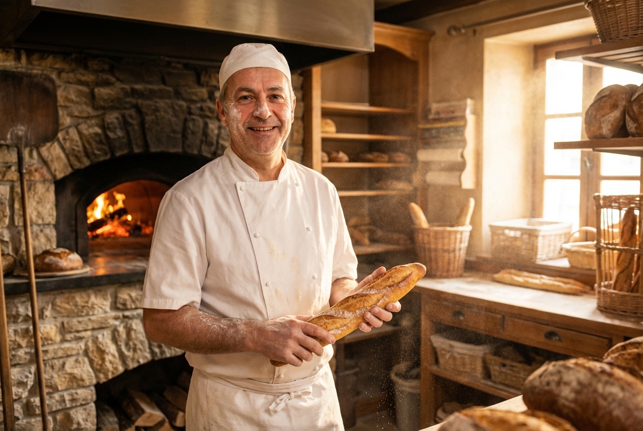 Notre boulanger au travail dans le fournil